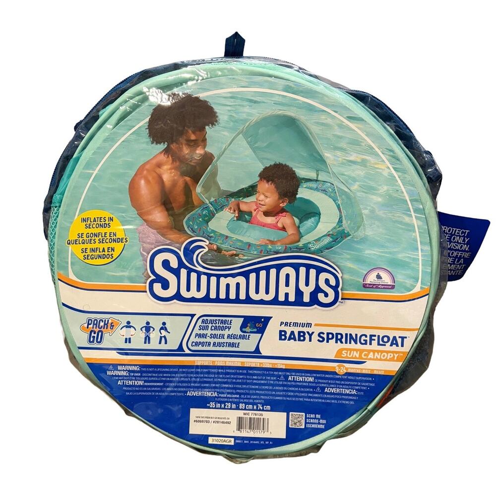 SwimWays Premium Baby Spring Float Sun Canopy Pack & Go 9-24 Months UPF 50 NEW
